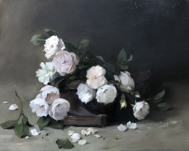 Nicky Philipps - Old fashioned roses in a trug
