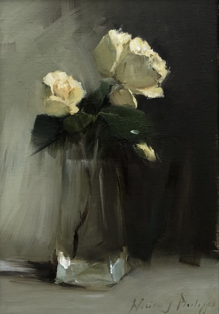 Nicky Philipps - Yellow rose in glass vase