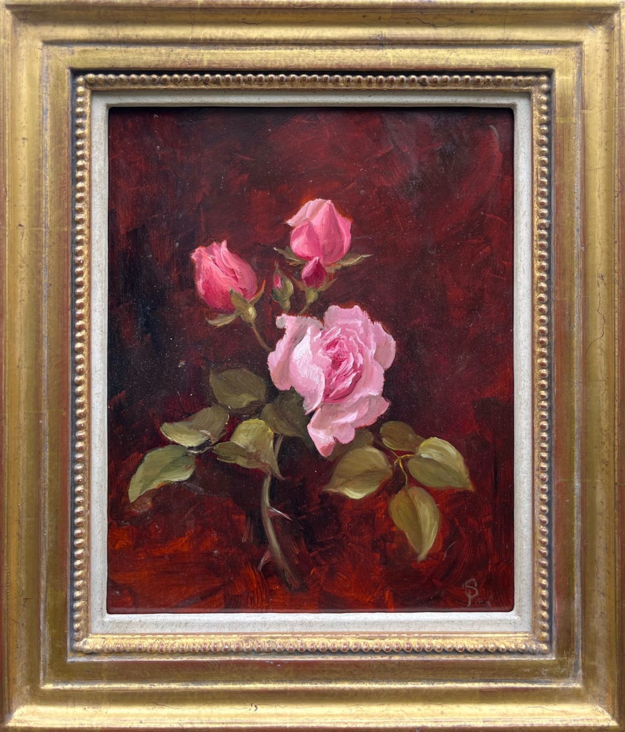 4b, Pink Rose and two buds, 9 x 7